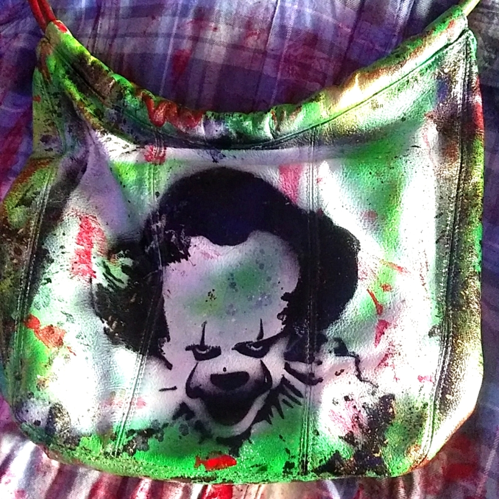 PhuckCulture Custom Trash Bag Evil Clown Pennywise Handbag Purse Leather Green